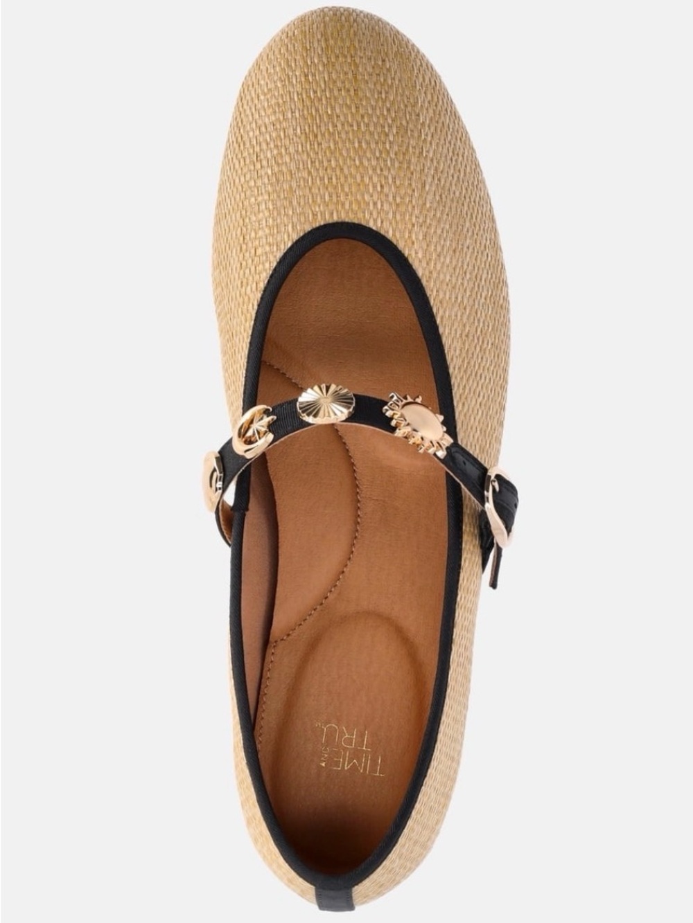 Beige Straw Mary Jane Flat with Black Trim size 11 new with tag women’s shoes